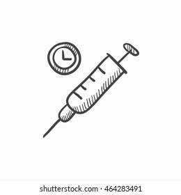 Icono de esbozo de vector de jeringas aislado en el fondo. Icono de la jeringa dibujada a mano. Icono de boceto sintético para infografía, sitio web o aplicación.