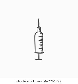 Icono de esbozo de vector de jeringas aislado en el fondo. Icono de la jeringa dibujada a mano. Icono de boceto sintético para infografía, sitio web o aplicación.