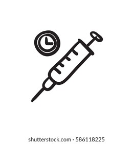 Syringe vector sketch icon isolated on background. Hand drawn Syringe icon. Syringe sketch icon for infographic, website or app.