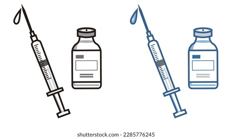 Syringe and vial bottle, simple vector illustration