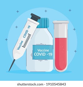 syringe and vial with covid19 vaccine medical icon vector illustration design
