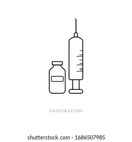 Syringe and vial icon with outlinestyle. Vaccine, medical, epidemic disease concept, isolated vector illustration