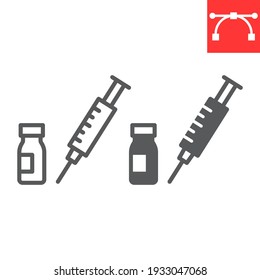 Syringe With Vial Line And Glyph Icon, Covid-19 And Injection, Vaccine Vector Icon, Vector Graphics, Editable Stroke Outline Sign, Eps 10