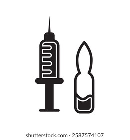 Syringe with vial line and glyph icon, covid-19 and injection, vaccine vector icon, vector graphics, editable stroke outline sign, eps 10
