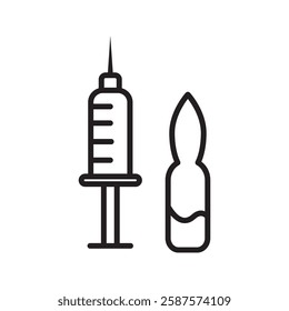 Syringe with vial line and glyph icon, covid-19 and injection, vaccine vector icon, vector graphics, editable stroke outline sign, eps 10
