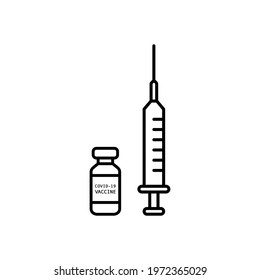 Syringe and vial vector icon on white background. COVID-19 coronavirus vaccine.