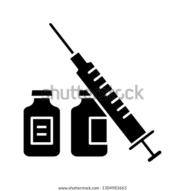 シリンジとバイアルのグリフアイコン シルエット記号 インフルエンザの予防注射 予防接種 ウイルス 感染予防 ワクチン 薬 薬 負のスペース ベクター イラスト のベクター画像素材 ロイヤリティフリー
