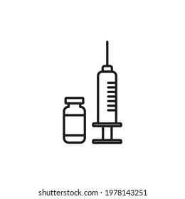 Syringe and vials linear icon , outline design