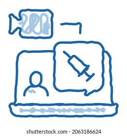 syringe video control sketch icon vector. Hand drawn blue doodle line art syringe video control sign. isolated symbol illustration