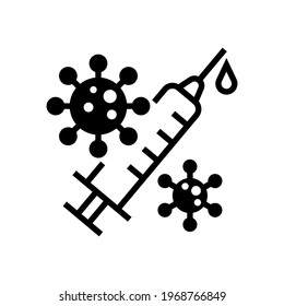 Syringe with virus, germs icon, Immunization shot, vaccine injection teatment symbol, Immunity protection, Medical treatment and prevention of COVID-19 coronavirus outbreak, Vector illustration