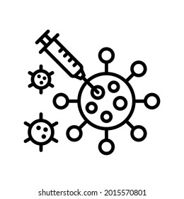 Syringe with virus germs icon, Immunization shot, Treatment vaccine injection symbol, Immunity protection, Medical treatment and prevention of COVID-19 coronavirus outbreak, Vector illustration