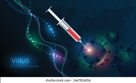 Syringe with Virus  illustration,Coronavirus COVID-19 on background