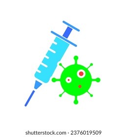 Syringe with virus line icon. Science, research, chemistry, beaker, school, university, lesson. Vector color icon on a white background for business and advertising.