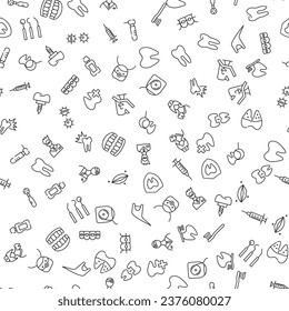 Syringe, Virus, Mouthwash, Tooth, Dental Chair Seamless Pattern for printing, wrapping, design, sites, shops, apps