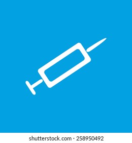 Syringe web white icon isolated on a blue background. Vector symbol
