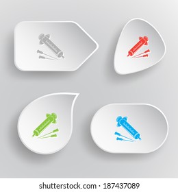 Syringe. White flat vector buttons on gray background.