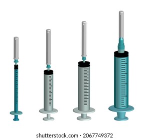 Syringes 3d set vector illustration. Syringes of different size.