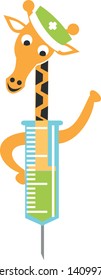 Syringes with an animal head for children, and coloured liquids