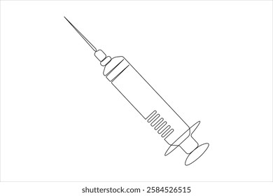 Syringes for injections continuous one line art drawing of vaccination, health care injection, blood sampling for laboratory analysis. Medical concept