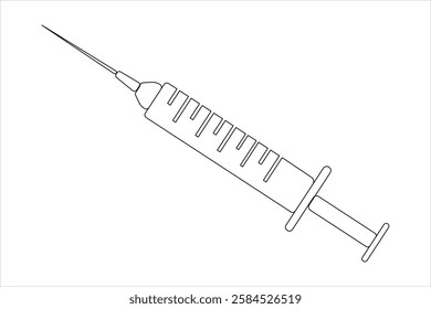Syringes for injections continuous one line art drawing of vaccination, health care injection, blood sampling for laboratory analysis. Medical concept