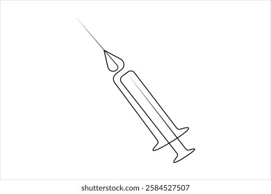 Syringes for injections continuous one line art drawing of vaccination, health care injection, blood sampling for laboratory analysis. Medical concept

