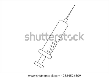Syringes for injections continuous one line art drawing of vaccination, health care injection, blood sampling for laboratory analysis. Medical concept