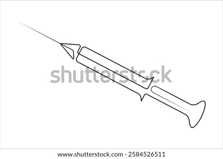 Syringes for injections continuous one line art drawing of vaccination, health care injection, blood sampling for laboratory analysis. Medical concept