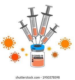 A lot of syringes and only one covid-19 vaccine vial ,Vaccination scramble concept