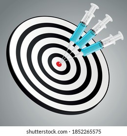 Syringes with vaccination hit dartboard