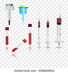 Syringes, vials and lancets. Realistic vector illustrations. 
