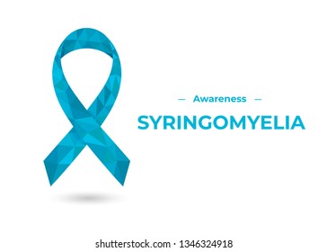Syringomyelia blue awareness ribbon. Low poly colorful vector illustration for web and printing isolated on white.