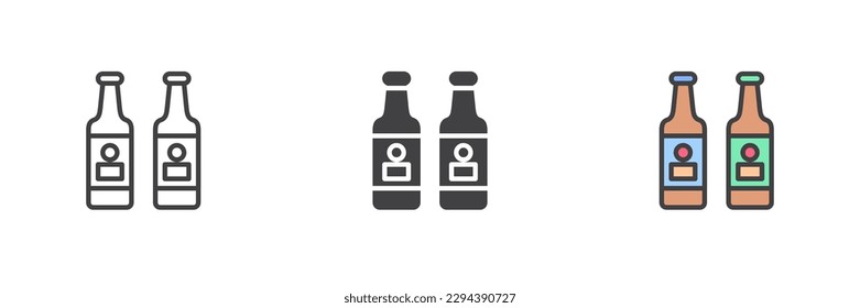 Syrup bottle different style icon set. Line, glyph and filled outline colorful version, outline and filled vector sign. Symbol, logo illustration. Vector graphics