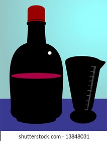  syrup bottle and ounce glass 	