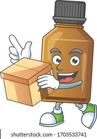 Syrup cure bottle cartoon design style having gift box