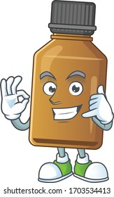 Syrup cure bottle mascot cartoon design make a call gesture