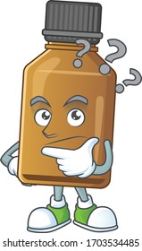 Concepto de diseño de mascota para frascos de cura de jarabe con gesto confuso