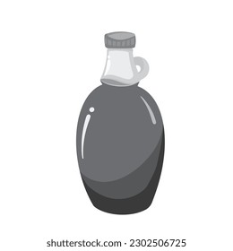 Syrup or dressing liquid oil for dessert grayscale vector illustration isolated on square white background. Monochrome shades of gray simple and flat styled drawing.
