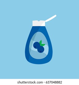 syrup drip with label cartoon isolated flat design style for banner. sweet & tasty dessert opened fruit pancake syrup vector. modern clean simple top new blueberry syrup bottle button for web. 