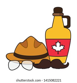 syrup hat mustache and glasses canadian flag happy canada day vector illustration