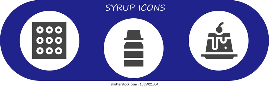 syrup icon set. 3 filled syrup icons.  Collection Of - Drugs, Syrup, Creme caramel