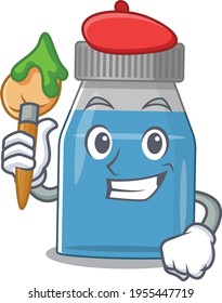 Syrup medicine artist cartoon picture style paint a landscape using a brush. Vector illustration
