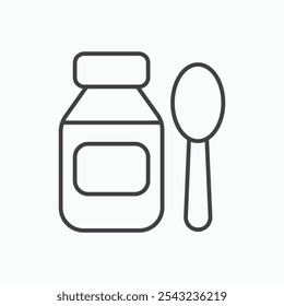 Xarope medicina ícone garrafa em preto contornado e sólido.