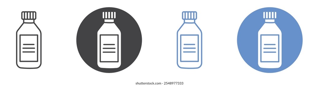 Syrup medicine bottle icon flat line symbol set.
