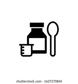Syrup medicine bottle icon vector in black flat design icon, isolated on white background