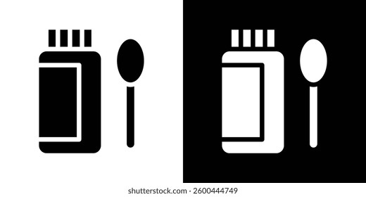 Syrup medicine bottle icons vectors set in solid style.