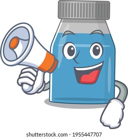 Syrup medicine carton picture style giving announcement on a megaphone. Vector illustration