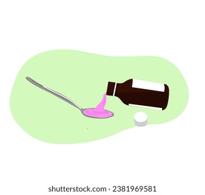 syrup medicine and spoon illustration of preparing medicine