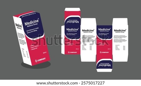Syrup packaging Box Brand Syrup Medicine Packaging vector illustration Blue and purple color theme with gray background