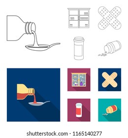 Syrup In A Spoon, Plaster, Honey, Medical Cabinet.Medicine Set Collection Icons In Outline,flat Style Vector Symbol Stock Illustration Web.