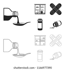 Syrup In A Spoon, Plaster, Honey, Medical Cabinet.Medicine Set Collection Icons In Black,outline Style Vector Symbol Stock Illustration Web.